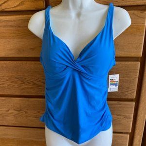 NWT * Royal BLUE figure flatter TWIST BUST & RUCHED Side TANKINI TOP * sz S